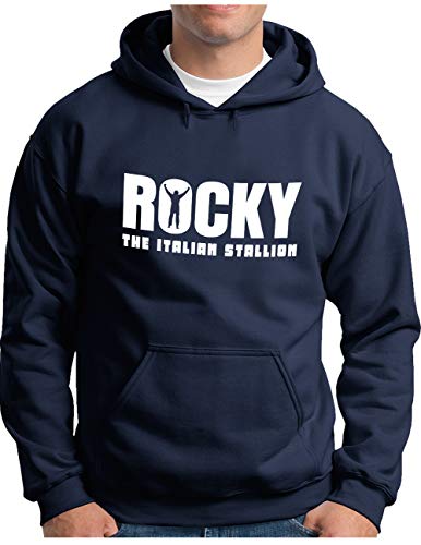 OM3® Rocky Balboa Hoodie | Herren | The Italian Stallion 70s 80s Kult Boxing Movie | Kapuzen-Pullover Navy, 3XL von OM3