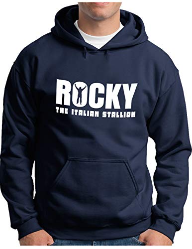 OM3® Rocky Balboa Hoodie | Herren | The Italian Stallion 70s 80s Kult Boxing Movie | Kapuzen-Pullover Navy, L von OM3