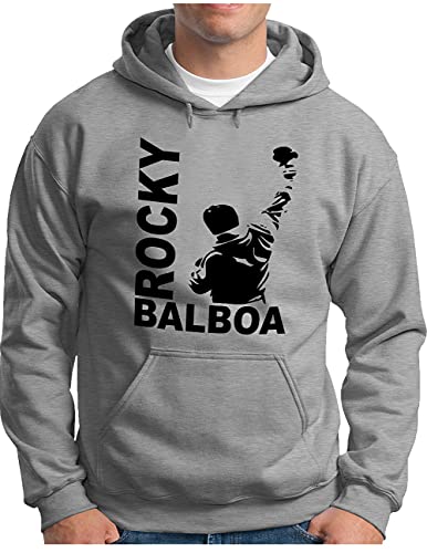 OM3® Rocky-Balboa Hoodie | Herren | The Italian Stallion 70s 80s Epic Boxing Movie | Kapuzen-Pullover Grau Meliert, 3XL von OM3