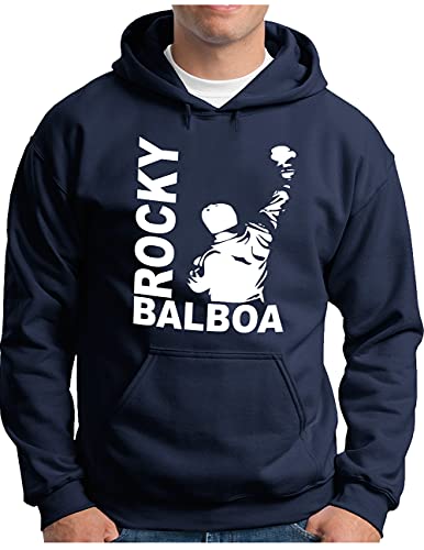 OM3® Rocky-Balboa Hoodie | Herren | The Italian Stallion 70s 80s Epic Boxing Movie | Kapuzen-Pullover Navy, L von OM3