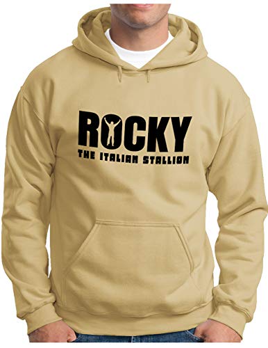 OM3® Rocky Balboa Hoodie | Herren | The Italian Stallion 70s 80s Kult Boxing Movie | Kapuzen-Pullover Khaki, 3XL von OM3