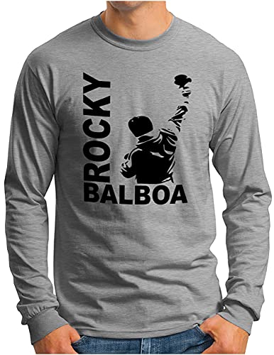 OM3® Rocky-Balboa Langarm Shirt | Herren | The Italian Stallion 70s 80s Epic Boxing Movie | Grau Meliert, L von OM3