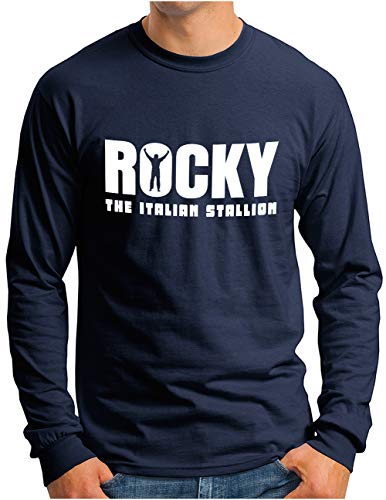 OM3® Rocky Balboa Langarm Shirt | Herren | The Italian Stallion 70s 80s Kult Boxing Movie | Navy, M von OM3