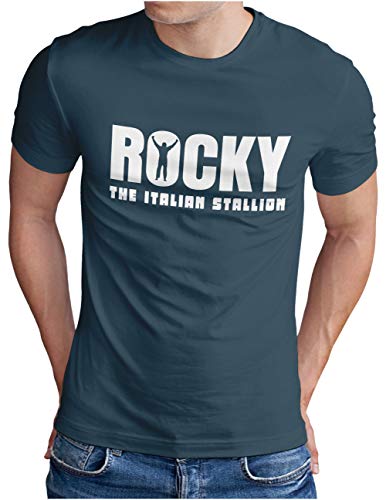 OM3® Rocky Balboa T-Shirt | Herren | The Italian Stallion 70s 80s Kult Boxing Movie | Denim, 4XL von OM3