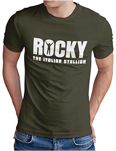 OM3® Rocky Balboa T-Shirt | Herren | The Italian Stallion 70s 80s Kult Boxing Movie | Oliv-WS, XL von OM3