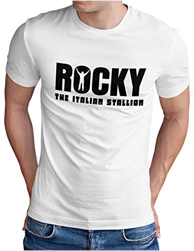 OM3® Rocky Balboa T-Shirt | Herren | The Italian Stallion 70s 80s Kult Boxing Movie | Weiß, 4XL von OM3