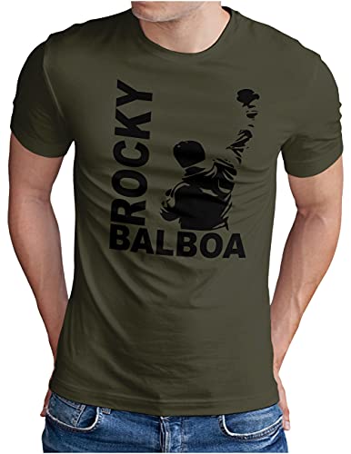 OM3® Rocky-Balboa T-Shirt | Herren | The Italian Stallion 70s 80s Epic Boxing Movie | Oliv-SW, M von OM3