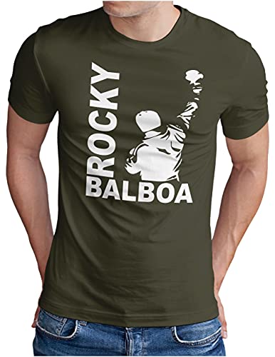 OM3® Rocky-Balboa T-Shirt | Herren | The Italian Stallion 70s 80s Epic Boxing Movie | Oliv-WS, XL von OM3