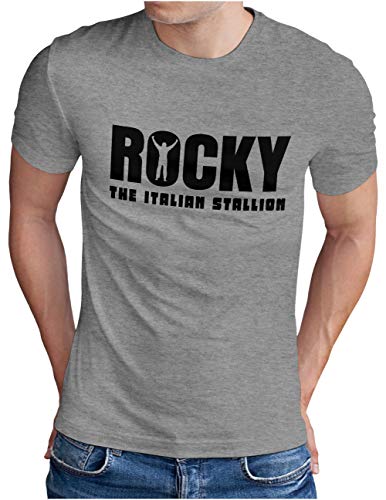 OM3® Rocky Balboa T-Shirt | Herren | The Italian Stallion 70s 80s Kult Boxing Movie | Grau Meliert, 5XL von OM3