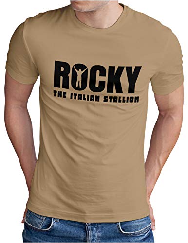 OM3® Rocky Balboa T-Shirt | Herren | The Italian Stallion 70s 80s Kult Boxing Movie | Khaki, S von OM3