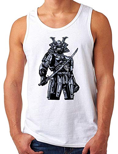 OM3® Samurai-Robot Tank Top Shirt | Herren | Future Vision Warrior | Weiß, 4XL von OM3