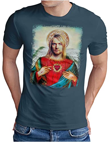 OM3® Saviour-Kurt T-Shirt | Herren | Vintage Jesus Angel Erlöser | Denim, XL von OM3