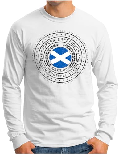 OM3® Schottland Langarm Shirt | Herren | Scotland Teamshirt Flagge Fussball EM Fanshirt | Weiß, XXL von OM3