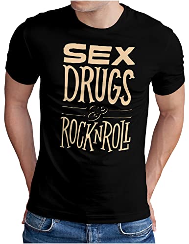 OM3® Sex Drugs &- Rock n Roll T-Shirt | Herren | Party Musik Festival | Schwarz, 3XL von OM3