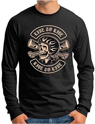 OM3® Skull Biker Motorrad Langarm Shirt - Herren - Motorcycle Bike Totenkopf - Schwarz, 3XL von OM3