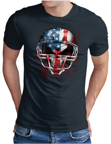 OM3® Skull-Head-Player T-Shirt | Herren | American Football U.S.A. Flagge | Navy, L von OM3