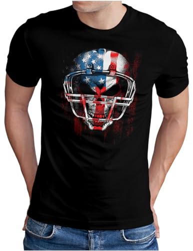 OM3® Skull-Head-Player T-Shirt | Herren | American Football U.S.A. Flagge | Schwarz, XL von OM3