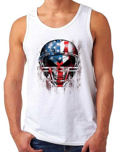 OM3® Skull-Head-Player Tank Top Shirt | Herren | American Football U.S.A. Flagge | Weiß, 4XL von OM3
