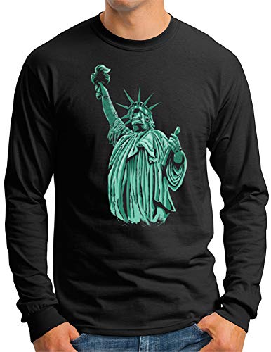 OM3® Skull-Miss-Liberty Langarm Shirt | Herren | Freedom Tattoo Freiheitsstatue Amerika USA | Schwarz, L von OM3