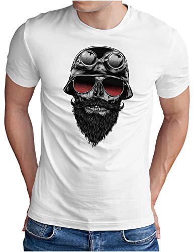 OM3® Skull Rider T-Shirt | Herren | Motorcycle Chopper Custom Bike Biker | Weiß, L von OM3