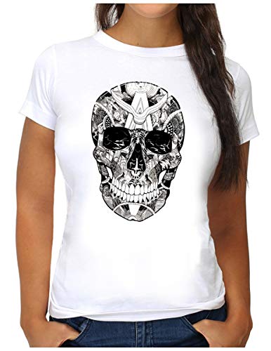 OM3® Skull T-Shirt | Damen | Sunglasses Totenkopf Shades 666 Rocker Biker | L, Weiß von OM3