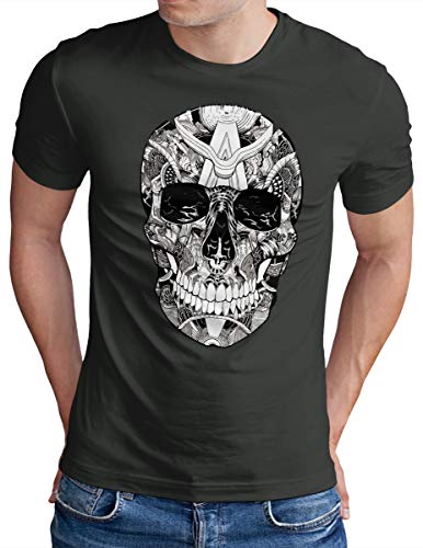 OM3® Skull T-Shirt | Herren | Sunglasses Totenkopf Shades 666 Rocker Biker | Dark Grey, 4XL von OM3