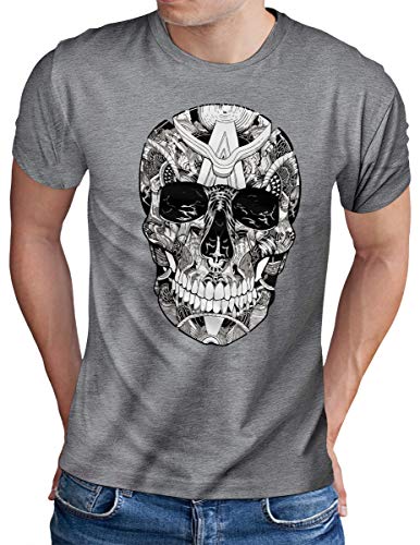 OM3® Skull T-Shirt | Herren | Sunglasses Totenkopf Shades 666 Rocker Biker | Grau Meliert, 4XL von OM3