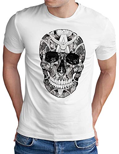 OM3® Skull T-Shirt | Herren | Sunglasses Totenkopf Shades 666 Rocker Biker | Weiß, 4XL von OM3