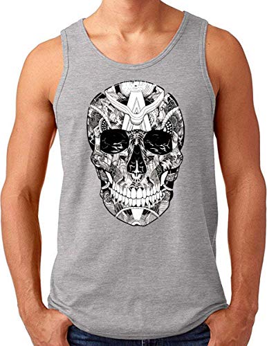 OM3® Skull Tank Top Shirt | Herren | Sunglasses Totenkopf Shades 666 Rocker Biker | Grau Meliert, XXL von OM3