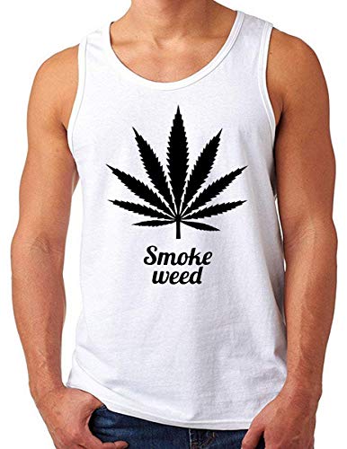 OM3® Smoke-Weed Tank Top Shirt | Herren | Marijuana Leaf Kush | Weiß, 4XL von OM3