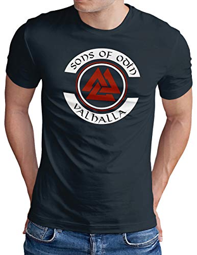 OM3® Sons of Odin Valhalla T-Shirt - Herren - Wikinger Krieger Valknut - Navy, L von OM3