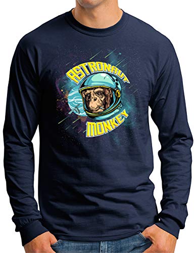 OM3® Space-Monkey Langarm Shirt | Herren | Galaxy Space Astronaut Universe | Navy, L von OM3