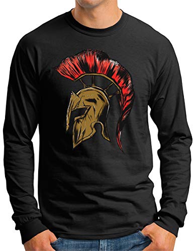 OM3® Spartan-Helmet Langarm Shirt | Herren | Römer Helm Roman Warrior | Schwarz, XL von OM3