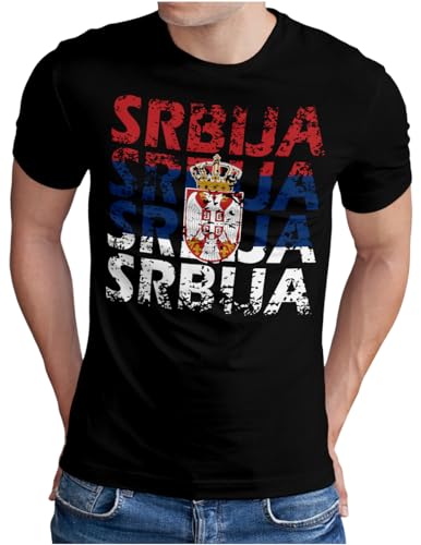 OM3® Srbija T-Shirt | Herren | Teamshirt Serbien Serbia Flagge Fussball EM Fanshirt I | Schwarz, 4XL von OM3