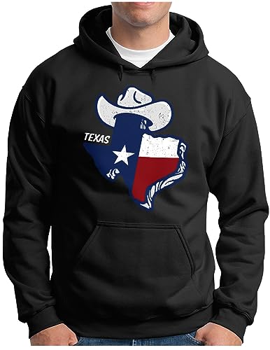 OM3® State of Texas Hoodie | Herren | USA Vintage Cowboy Hut Vereinigte Staaten III | Kapuzen-Pullover Schwarz, L von OM3