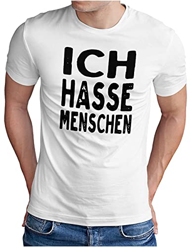 OM3® Statement T-Shirt | Herren | Ich Hasse Menschen Fun Spruch Quote | Weiß, 3XL von OM3