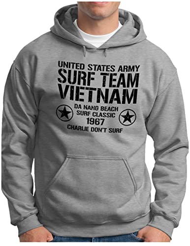 OM3® Surf Team Vietnam Hoodie | Herren | United States Army Da Nang Beach 1967 | Kapuzen-Pullover Grau Meliert, 4XL von OM3