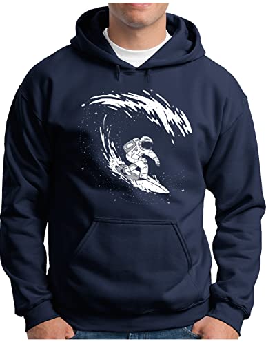 OM3® Surfing-Astronaut Hoodie | Herren | Space Surfer Galaxy Weltraum Surfboard | Kapuzen-Pullover Navy, S von OM3