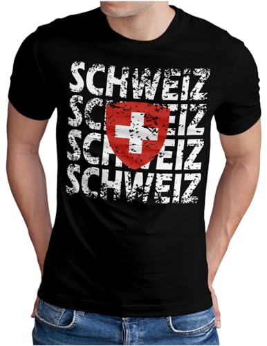 OM3® Switzerland T-Shirt | Herren | Schweiz Teamshirt Helvetia Swiss Suisse Flagge Fussball EM Fanshirt I | Schwarz, XL von OM3