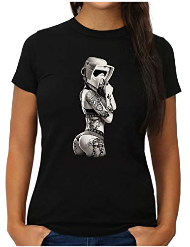 OM3® Tattoo-Trooper T-Shirt - Damen - Sturmtruppen Ink Wars Film Fan SciFi Pin Up - L, Schwarz von OM3