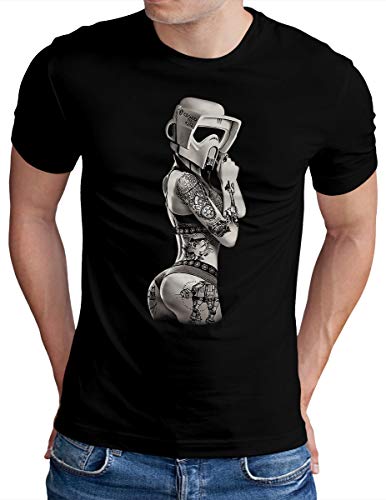 OM3® Tattoo-Trooper T-Shirt | Herren | Sturmtruppen Ink Wars Film Fan SciFi Pin Up | Schwarz, M von OM3