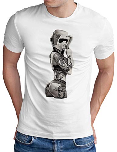 OM3® Tattoo-Trooper T-Shirt | Herren | Sturmtruppen Ink Wars Film Fan SciFi Pin Up | Weiß, S von OM3