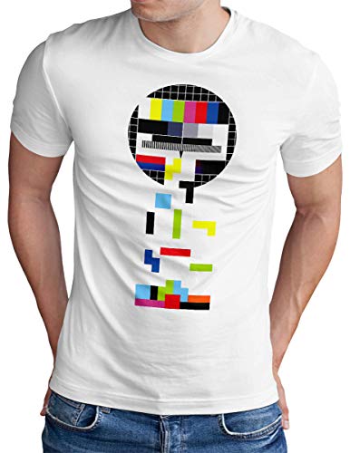 OM3® Testbild-Tetris T-Shirt - Herren - Video Game Analog Fernseher TV - Weiß, M von OM3