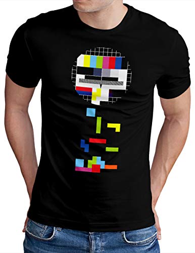 OM3® Testbild-Tetris T-Shirt - Herren - Video Game Analog Fernseher TV - Schwarz, M von OM3