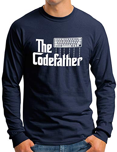 OM3® The Codefather Langarm Shirt - Herren - Geek Computer Nerd IT Coder Hacker Admin - Navy, M von OM3