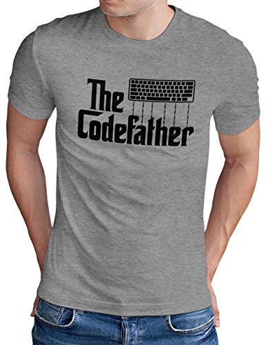 OM3® The Codefather T-Shirt - Herren - Geek Computer Nerd IT Coder Hacker Admin - Grau Meliert, L von OM3