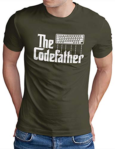 OM3® The Codefather T-Shirt - Herren - Geek Computer Nerd IT Coder Hacker Admin - Oliv-WS, XXL von OM3