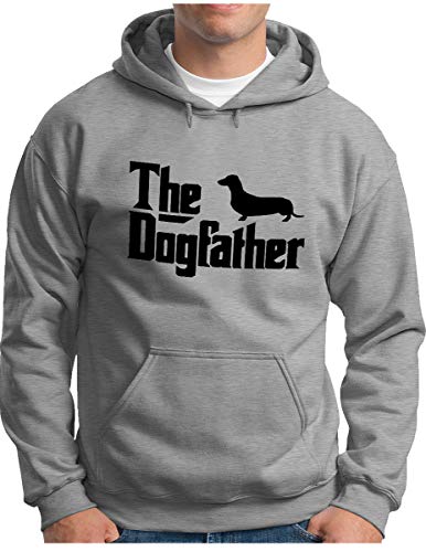 OM3® The-Dogfather Hoodie - Herren - Mafia Dog The Godfather Parodie Dackel Fun - Kapuzen-Pullover Grau Meliert, 3XL von OM3