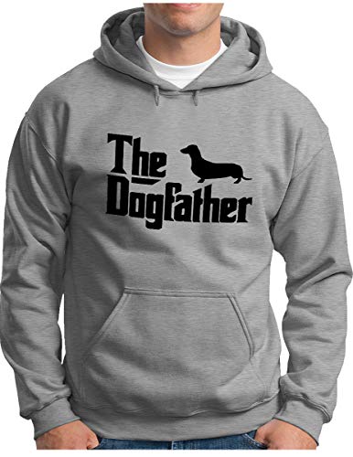 OM3® The-Dogfather Hoodie - Herren - Mafia Dog The Godfather Parodie Dackel Fun - Kapuzen-Pullover Grau Meliert, 4XL von OM3