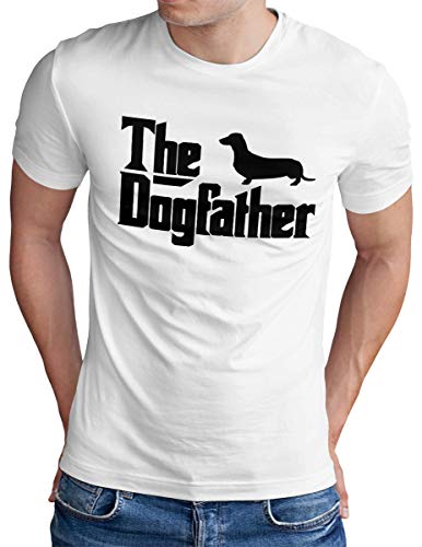 OM3® The-Dogfather T-Shirt - Herren - Mafia Dog The Godfather Parodie Dackel Fun - Weiß, XL von OM3